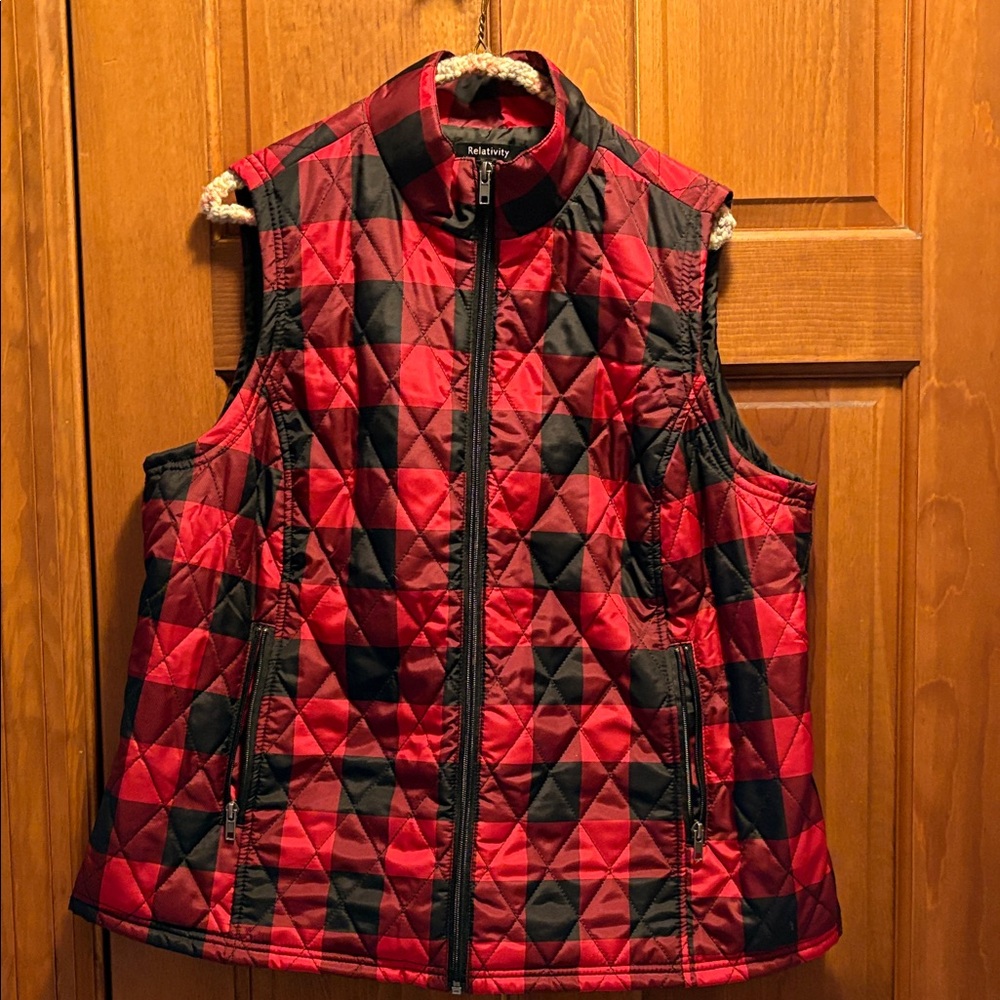 Relativity Red and Black Plaid Vest